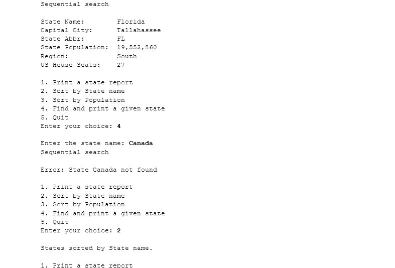 Quick Sort) 3) Sort by population (using Radix sort) 4) Find and