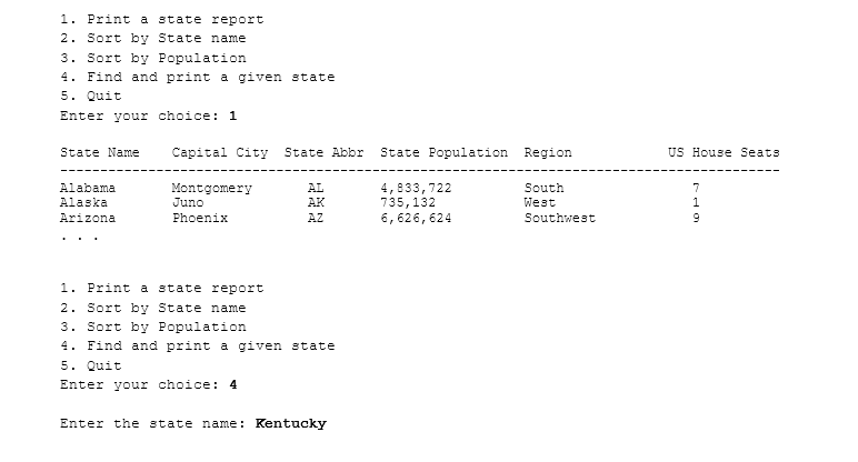 print a given state (using binary search if the data is sorted