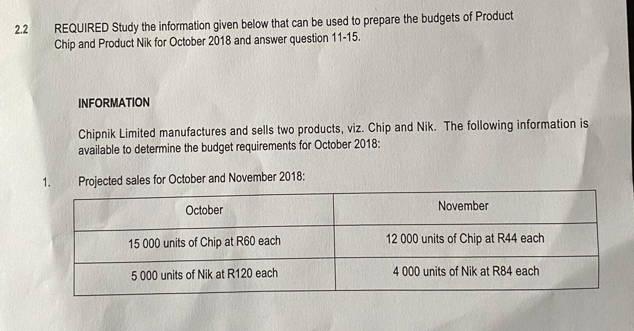  2.2 REQUIRED Study the information given below that can be used