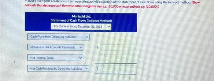 202 sincomestatement datal: In 2023, Marigold had the following activity in selected