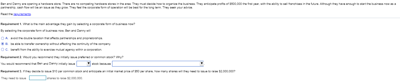  Ben and Danny are opening a hardware store. There are no