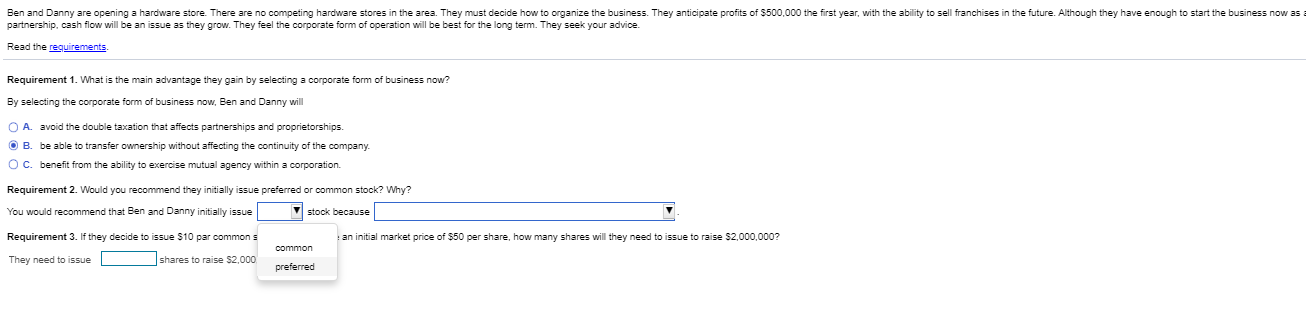 competing hardware stores in the area. They must decide how to organize