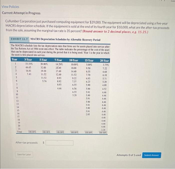 please help View Policies Current Attempt in Progress Cullumber Corporation just purchased