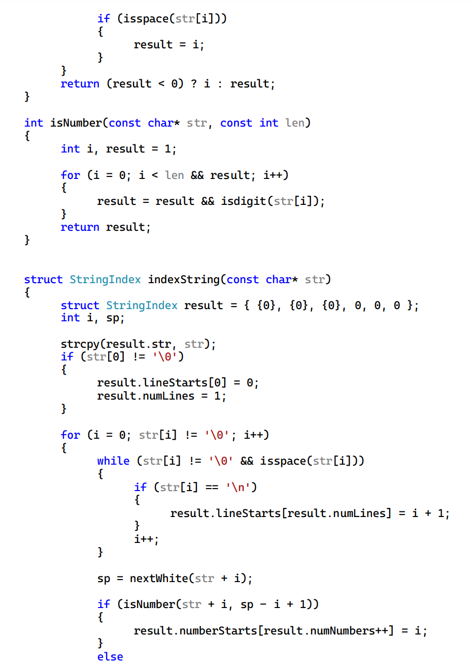 int numWords, numLines, numNumbers; \} ; / * Return the index of