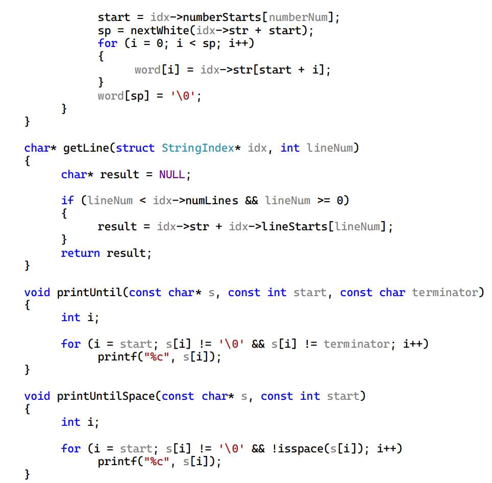 areturns the index of the next white space or the position of