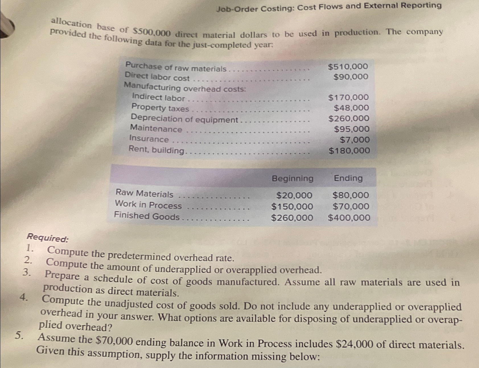  Job-Order Costing: Cost Flows and External Reporting allocation base of $500,000