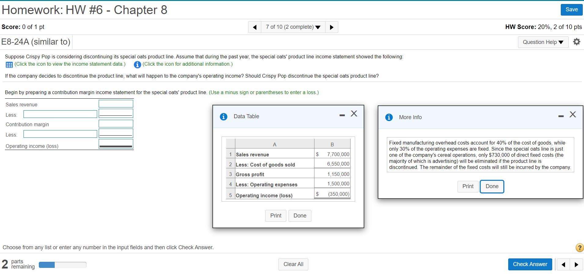  Each part please Homework: HW #6 - Chapter 8 Save Score: