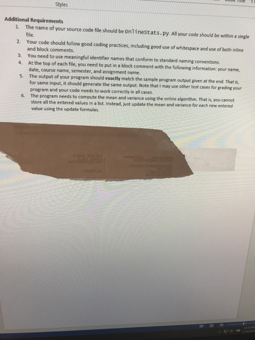 sample. Examples include the sample mean and the sample variance. Given a