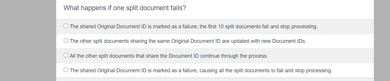 What happens if one split document fails? The shared Original Document