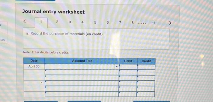 Journal entry worksheet h. Record the transfer of Jobs 306 and 307