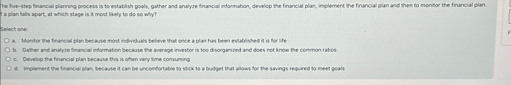  f a plan falls apart, at which stage is it most