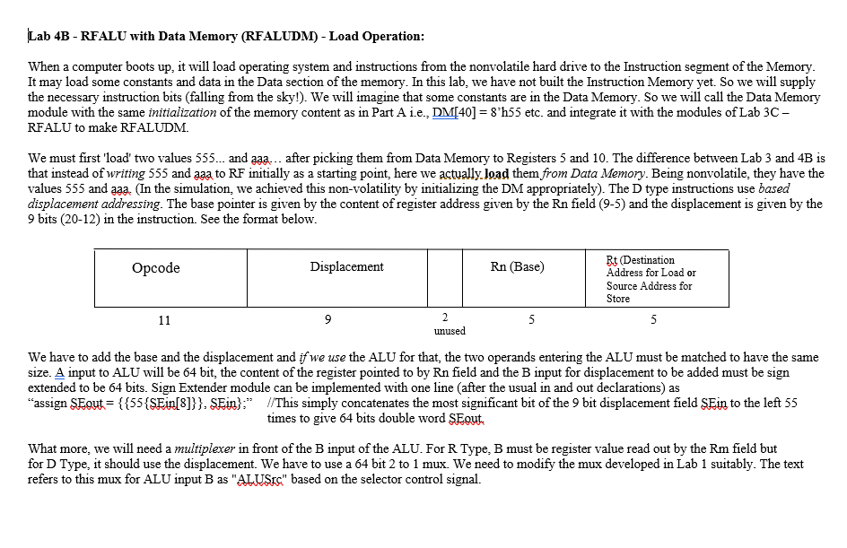  Lab 4B - RFALU with Data Memory (RFALUDM) - Load Operation