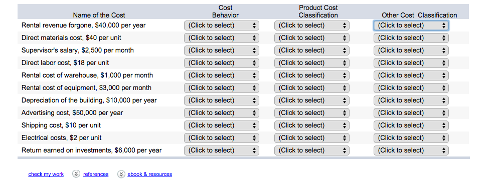 overhead, Direct Material, Direct Labor,none other cost classification: Period Cost, Opportunity cost,