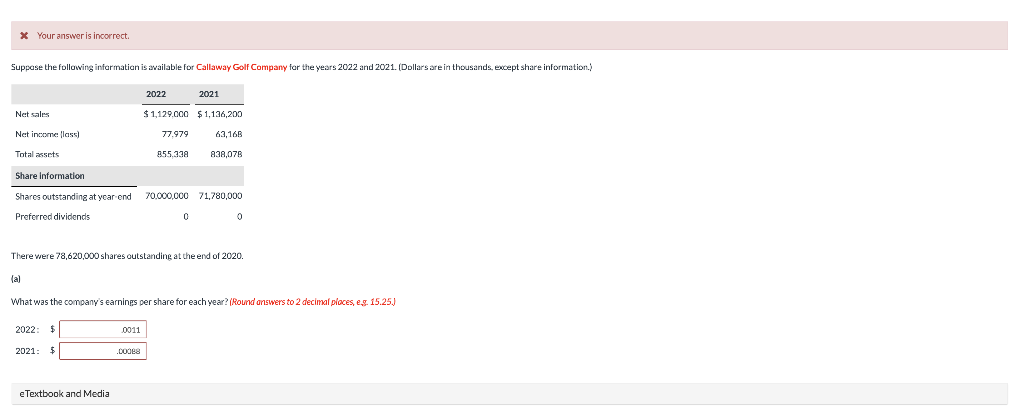  X Your answer is incorrect. Suppose the following information is available
