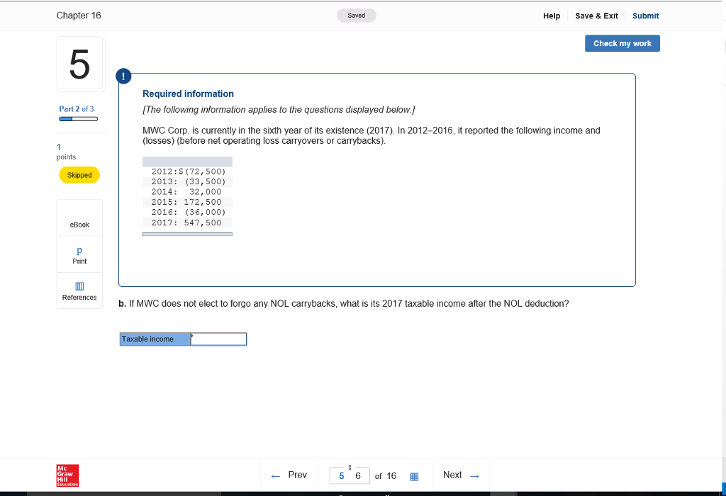  Chapter 16 Saved Help Save & Exit Submit Check my work
