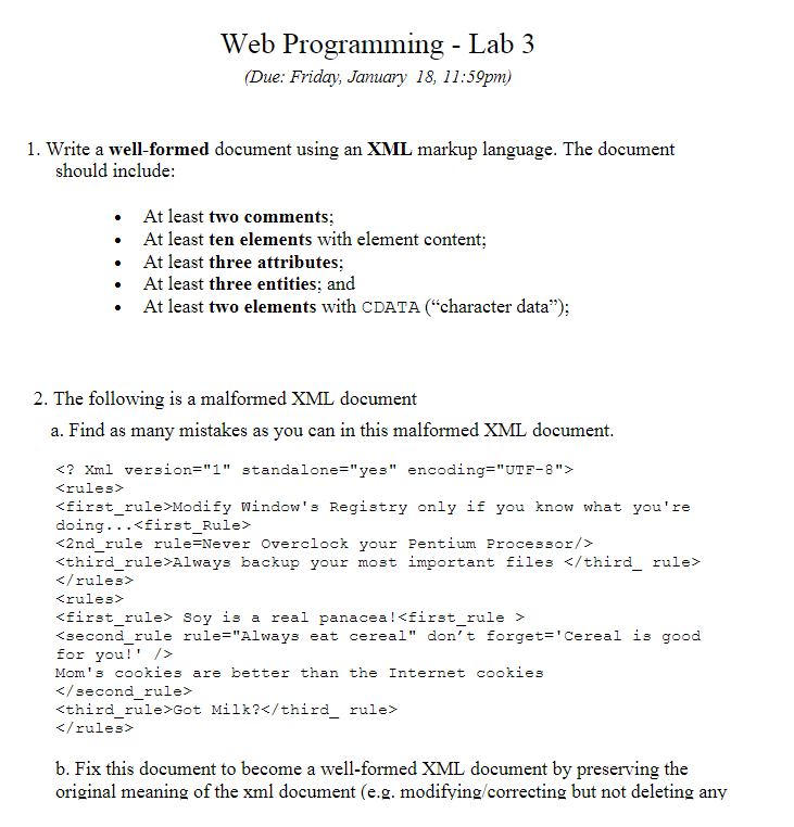  Web Programming - Lab 3 Due: Friday, January 18, 11:59pm) 1.
