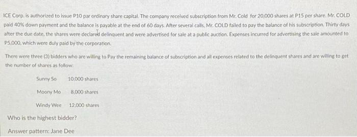 Corp. is authorized to issue P10 par ordinary share capital. The company