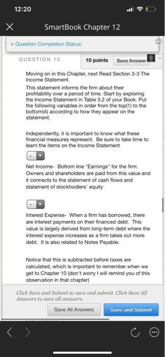  12:20 x SmartBook Chapter 12 Question Completion Status: QUESTION 13 10