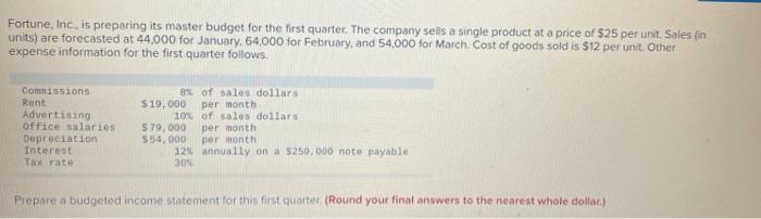  Fortune, Inc. is preparing its master budget for the first quarter.