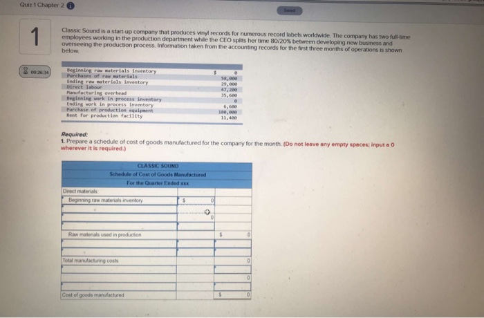  Quiz 1 Chapter 2 Samod 1 Classic Sound is a start-up