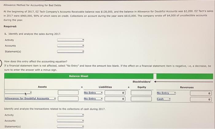  Allowance Method for Accounting for Bad Debts At the beginning of