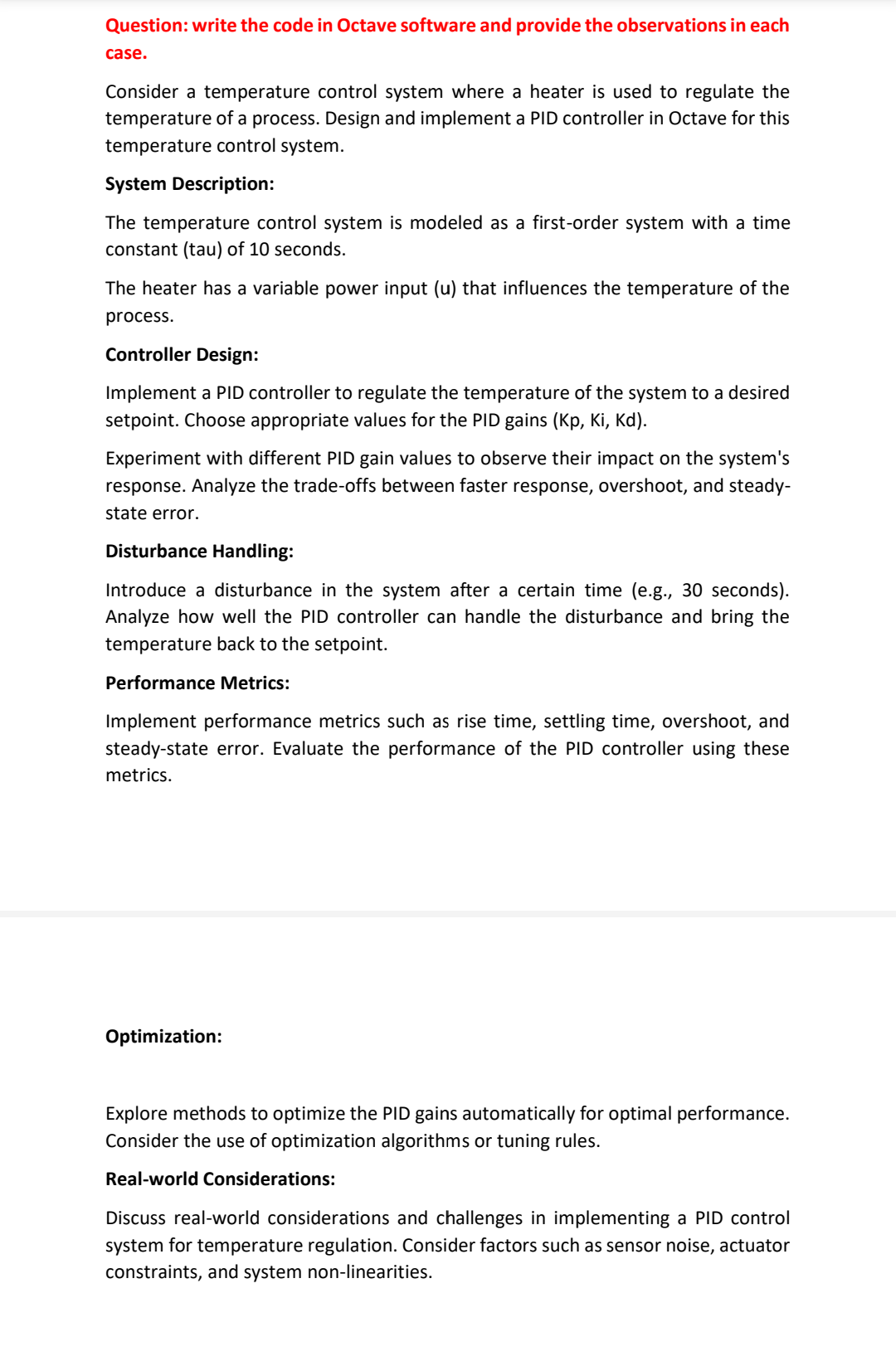  Question: write the code in Octave software and provide the observations