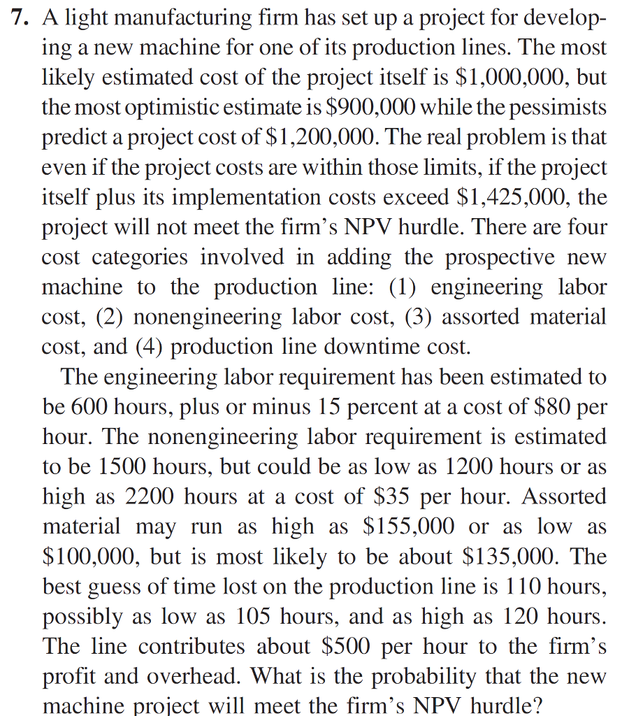 7. A light manufacturing firm has set up a project for