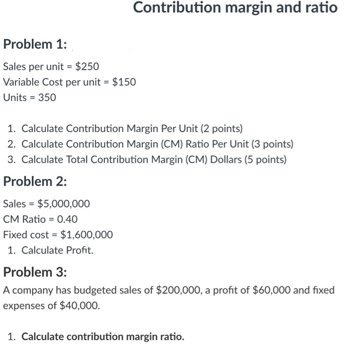  Sales per unit = $250 Variable Cost per unit = $150
