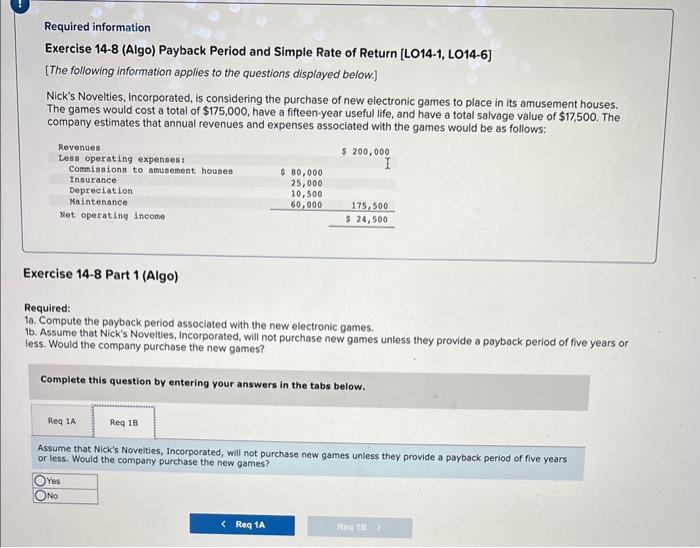 Return [LO14-1, LO14-6] [The following information applies to the questions displayed below.]