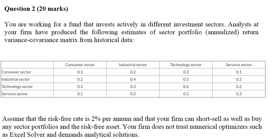 Question 2 (20 marks) You are working for a fund that