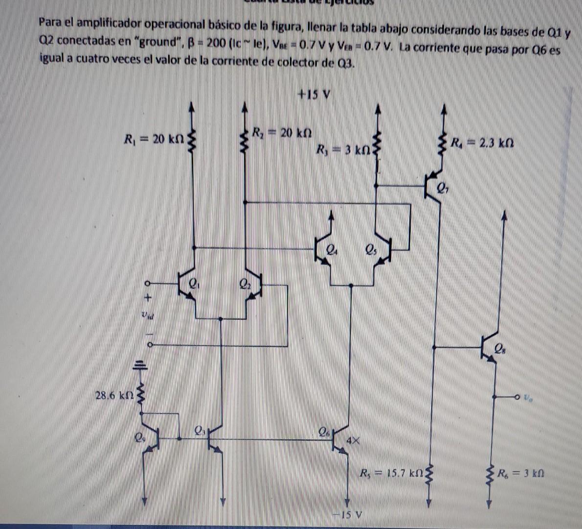 For the amplifier in the first image, fill the table in