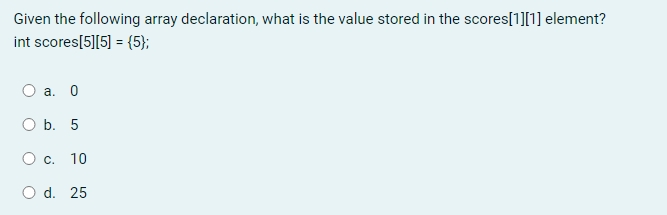 Given the following array declaration, what is the value stored in