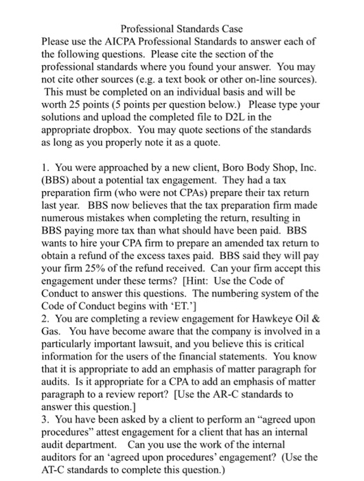  Professional Standards Case Please use the AICPA Professional Standards to answer
