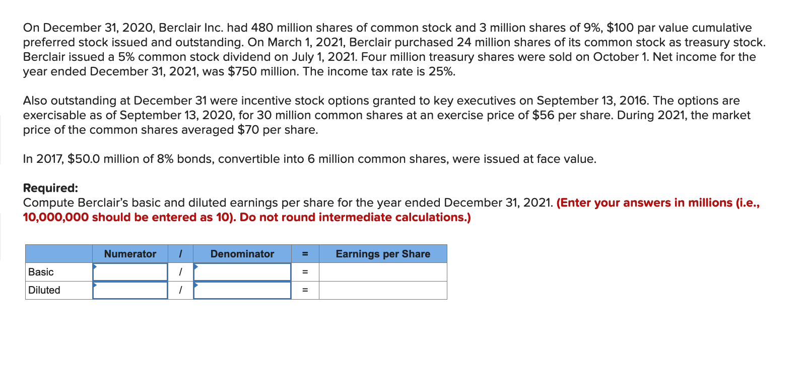 problem 19 - 4 On December 31, 2020, Berclair Inc. had 480