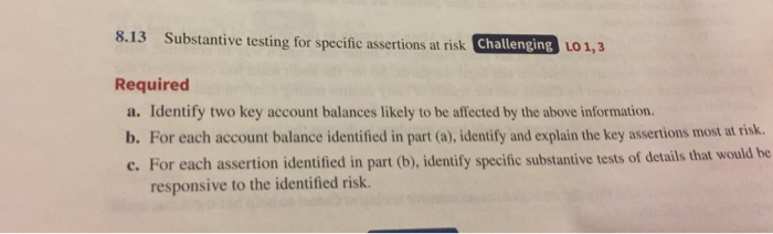  8.13 Substantive testing for specific assertions at risk Challenging LO 1,3