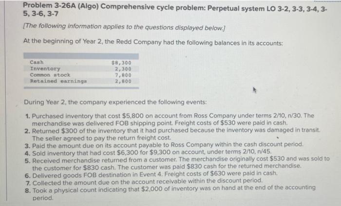  Problem 3-26A (Algo) Comprehensive cycle problem: Perpetual system LO 3-2, 3-3,