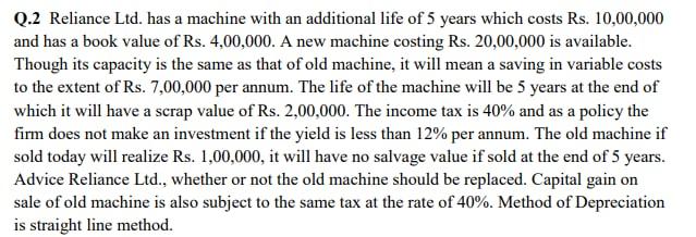 please answer correct Q.2 Reliance Ltd. has a machine with an additional