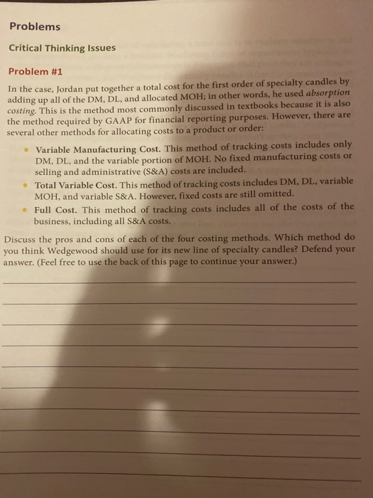  Problems Critical Thinking Issues Problem #1 In the case, Jordan put