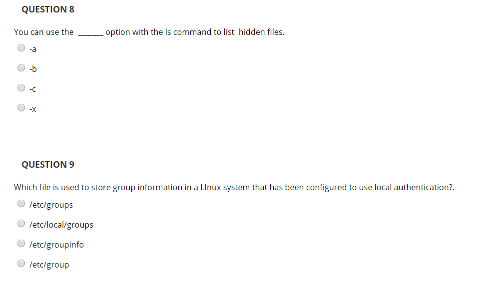 QUESTION 8 You can use theoption with the ls command to