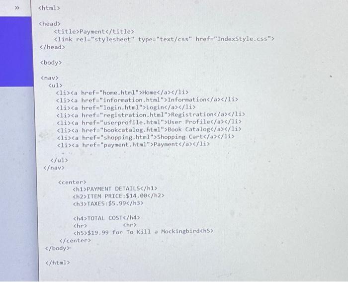 displayed in the payment html file with the shopping cart html file.