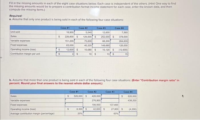 help with part B only Fill in the missing amounts in each