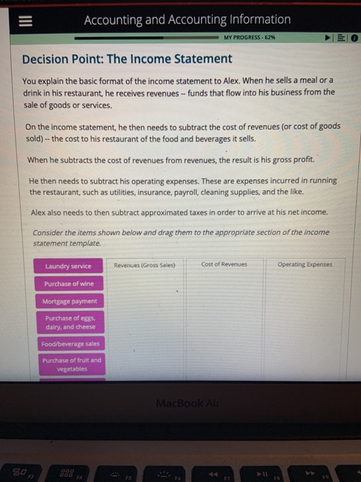  Accounting and Accounting Information MY PROGRESS - 62% EO Decision Point: