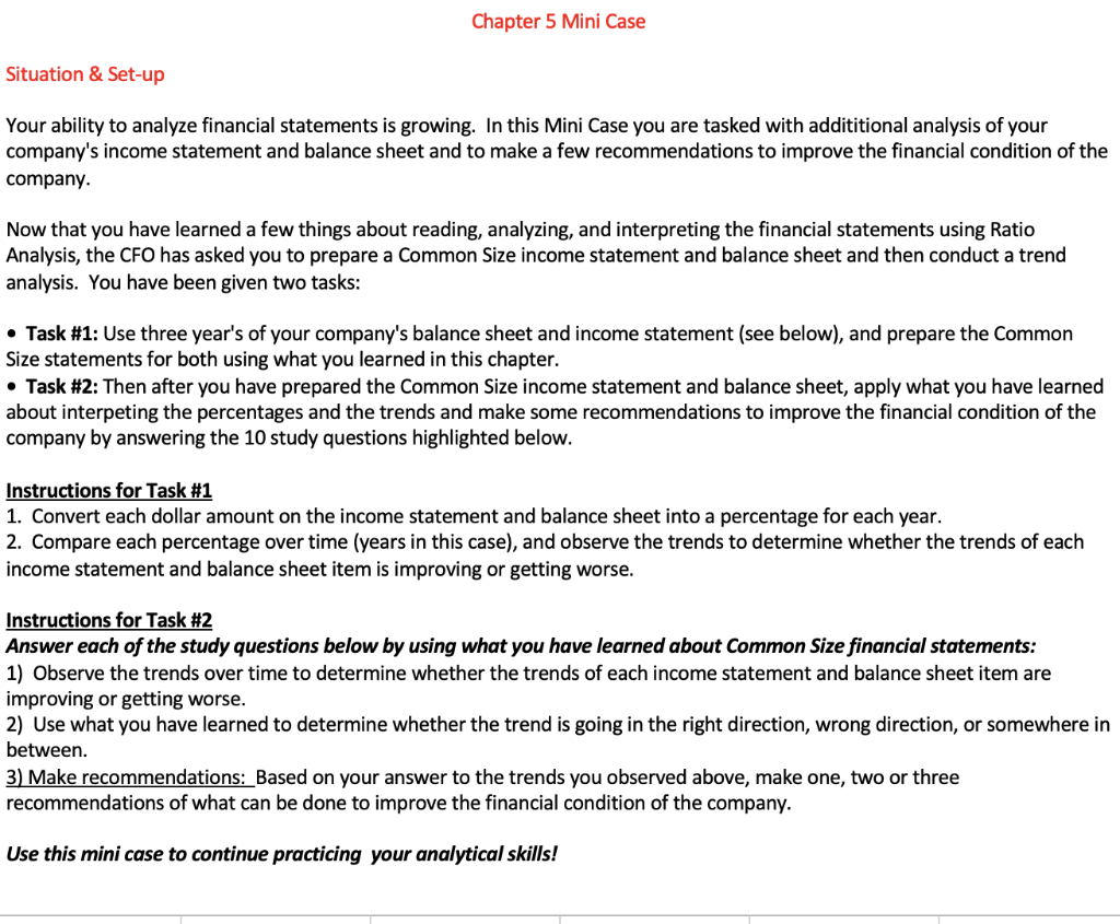 Situation \& Set-up Your ability to analyze financial statements is growing.