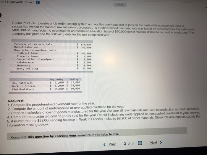  Please answer all requirements ECT Homework Ch 2&3 Saved Gitano Products