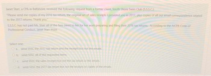  answer all clear Janet Start a CPA in Baltimore, received the