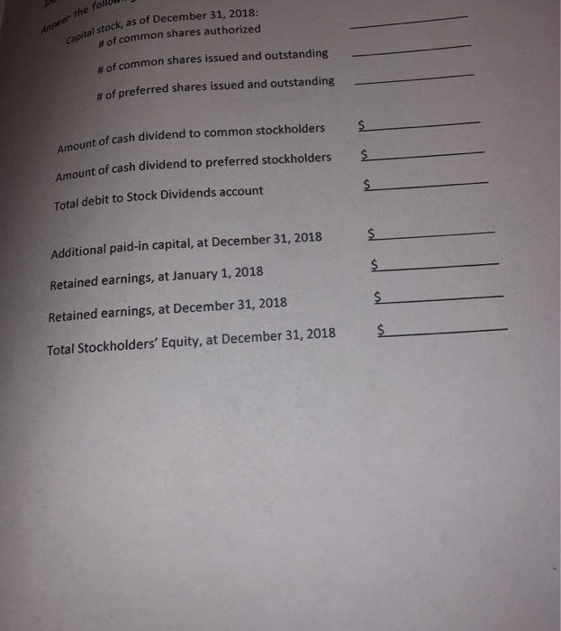 equity section f the balance sheet at December 31, 2017: Common stock,