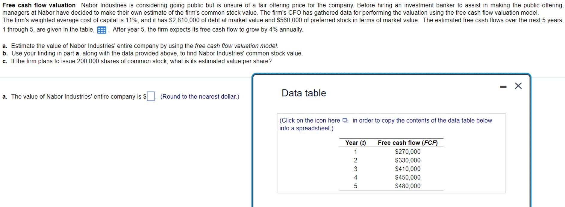  1 through 5, are given in the table, . After year
