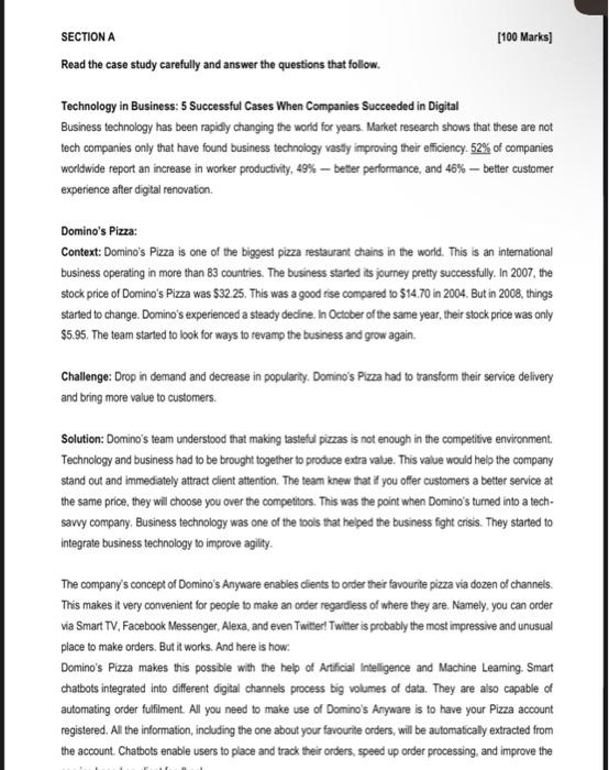  SECTION A [100 Marks] Read the case study carefully and answer