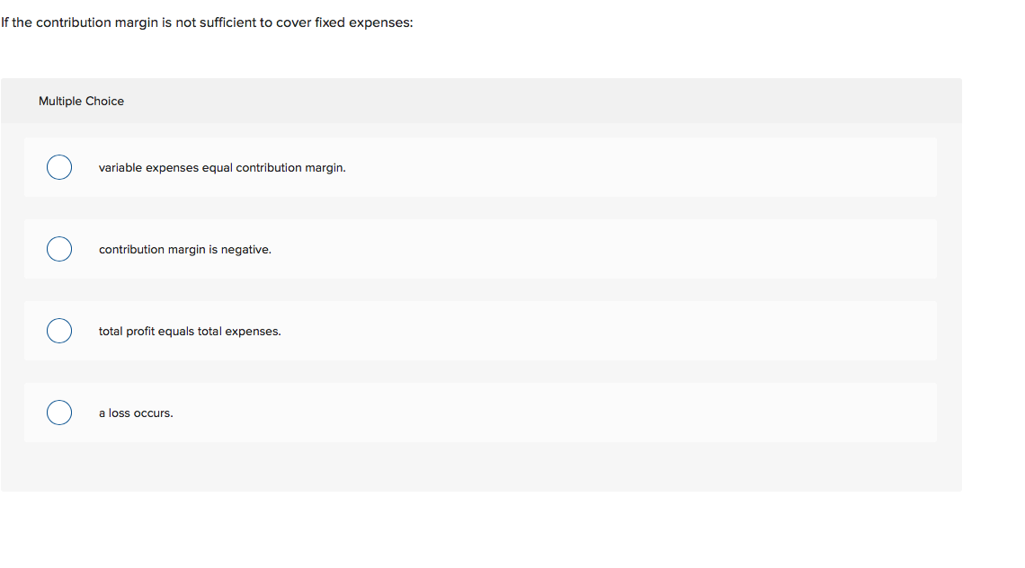 If the contribution margin is not sufficient to cover fixed expenses: