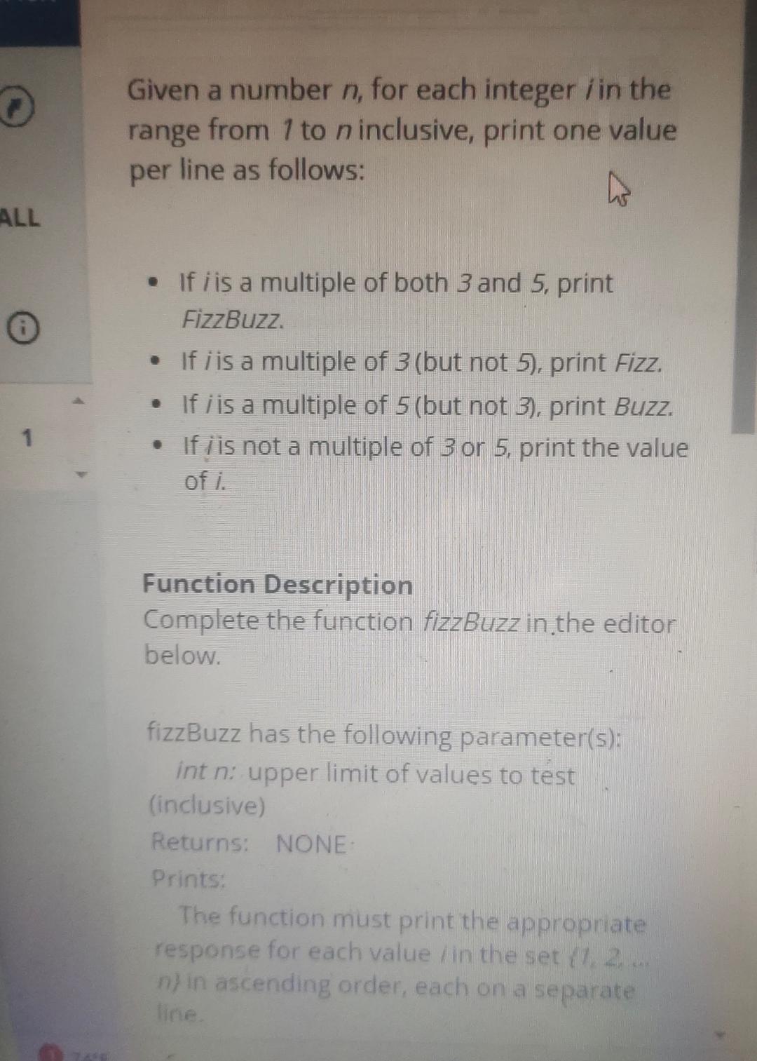  Given a number n, for each integer i in the range